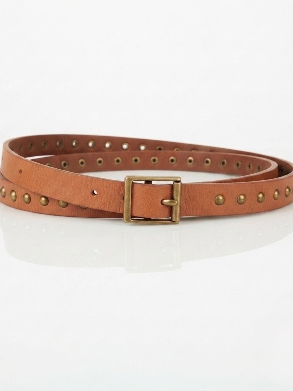 J.CREW Brown Studded leather Belt Women Brass Buckle with brass studs Y2K size L